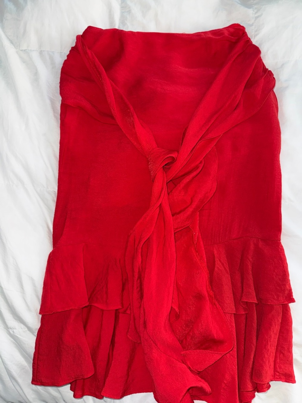 Urban Outfitters Red Ruffled Midi Skirt with Scarf Detail